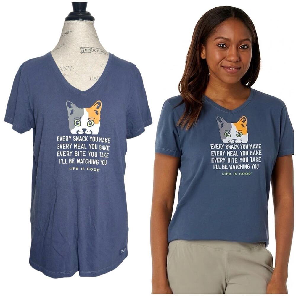 Life Is Good | Women | I’ll Be Watching You Cat Mom V-Neck Crusher Tee | Large